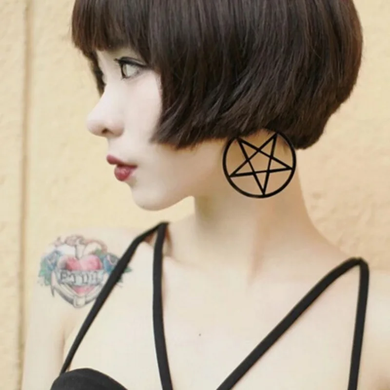 Neo-Gothic Asymmetric Inverted Cross Pentagram Earrings For Women Fashion Acrylic Pendientes Classic Style Jewelry E18038