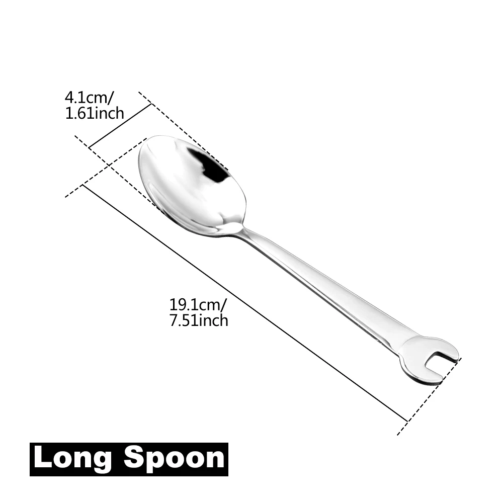 Stainless Steel Creative Wrench Shape Fork Spoon Tableware Steak Knife Dinner Fruit Dessert Long Forks Tea Spoon Picnic Camping