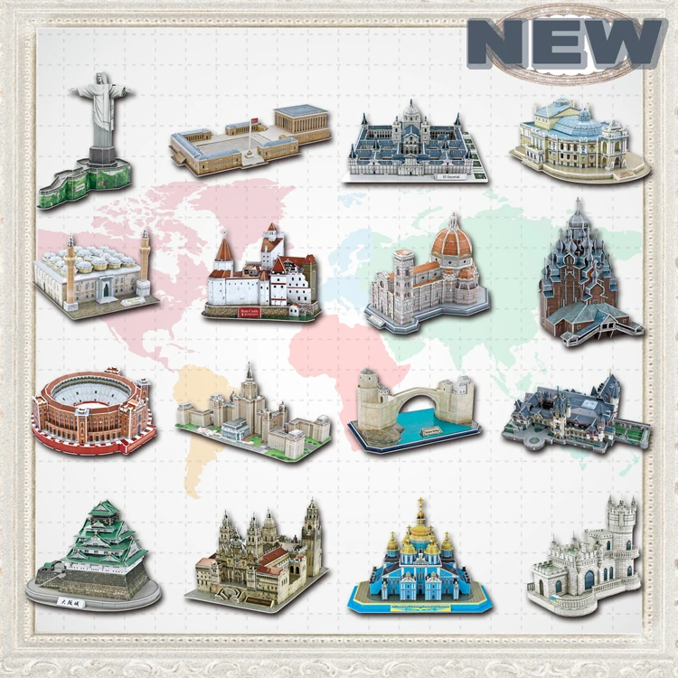 Educational Toys Famous Architecture Model 3D Jigsaw Puzzles For Adults Osaka Peles Bran Castle Las Ventas Toys For Children