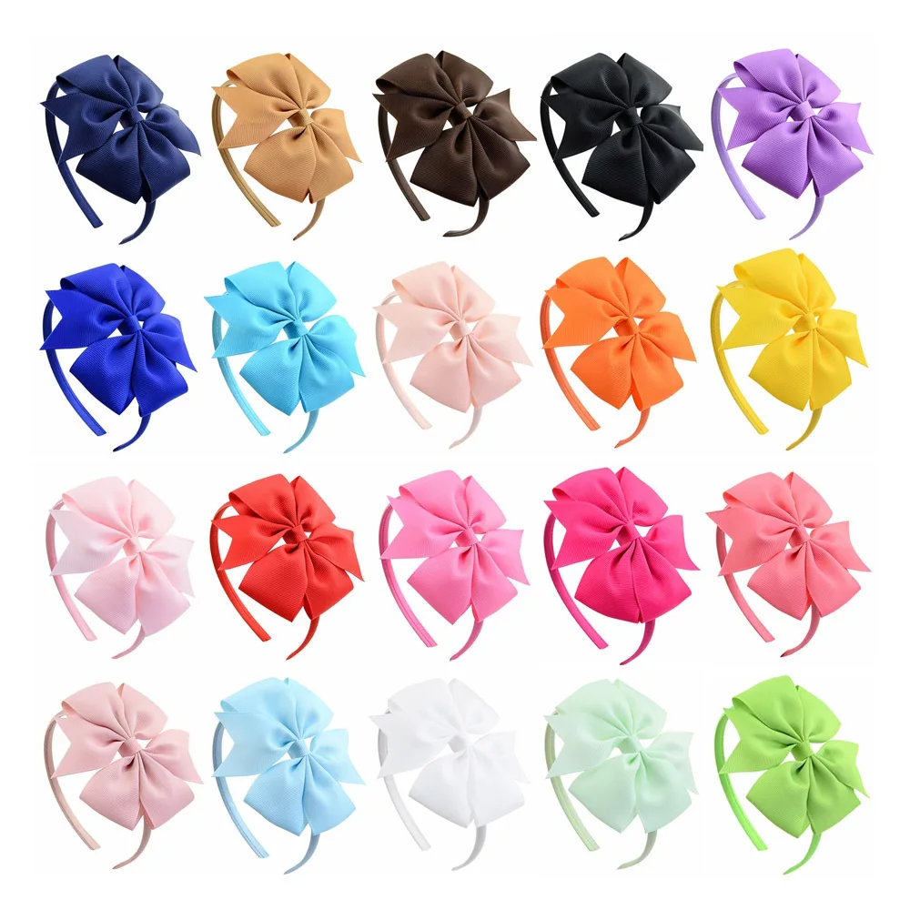 

Girls Fashion 4 inch Headband Ribbon 20 Colors Covered Hairband With Boutique Grosgrain Ribbon Bow Hairbands