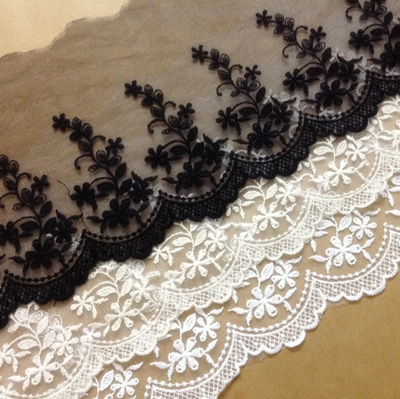 

10 yard/lot width 5.9" 15cm ivory/black/beige High quality mesh embroidered lace trim ribbon 1024749L4K189