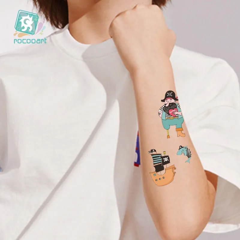 Rocooart Cartoon Pirate Tattoo For Kids Cute Fake Taty Children Tatouage Temporaire Body Art Waterproof Temporary Tattoo Sticker