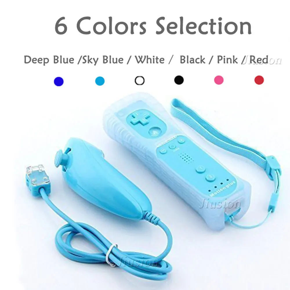 

Беспроводной пульт дистанционного управления 2 в 1, Встроенный Motion Plus + нунчак + силиконовый чехол, геймпад, джойстик, набор для видеоигр для Nintendo Wii