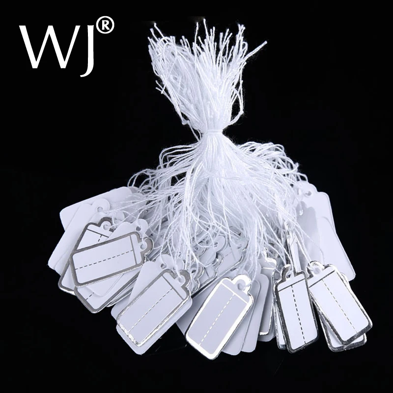 Wholesale Shop Supplies 200pcs/lot Silver Paper Tag Labeler Jewelry Price Tags With String /Jewelry Label for Accessories Store