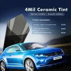 4Mil/0.1mm Car Side Window Tint Film UV Proof Nano Ceramic Film 99%Heat Reduction Solar Protection Film Adhesive Sticker 0.5x6m