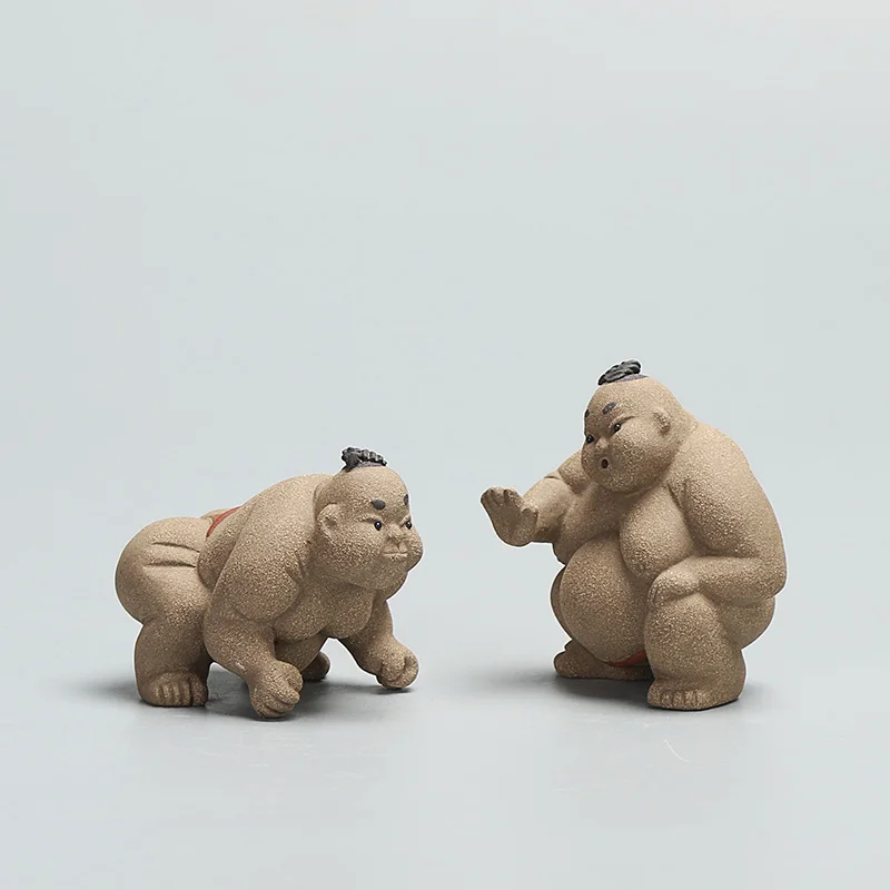 Japanese style sumo wrestling figurine real yixing zisha duan clay statue creative crude pottery tea pet home table decoration