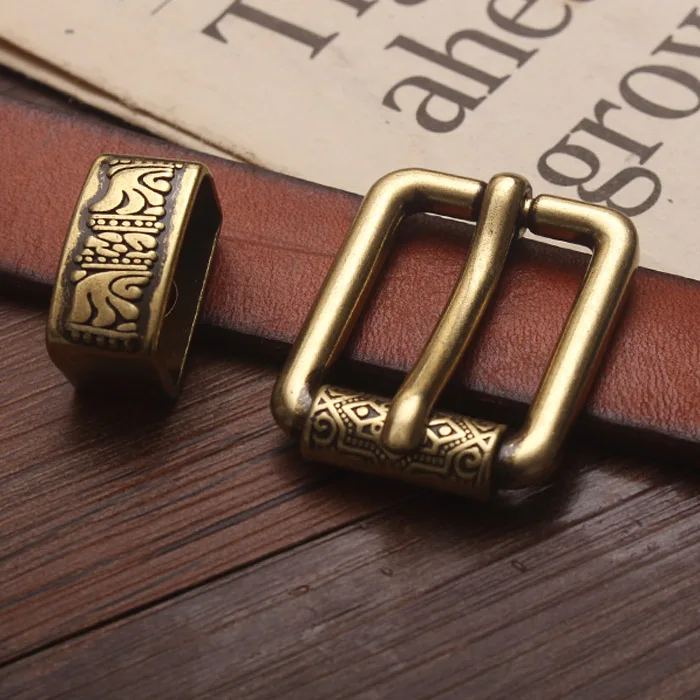 2cm DIY vintage brass color carved pattern Belt Buckle Alloy material accessories leather craft for women\'s Mens Jeans