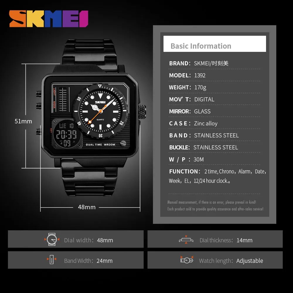 SKMEI Stainless Steel Strap Watches Men Digital Electronic Watch Day Date Display Personality Alarm Watchs Relogio Masculino