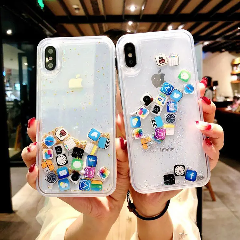 Liquid App Case For iPhone 7 8 Plus 6 6s Dynamic Silicone Cover For iPhone X XR XS 11 12 mini Pro Max SE 2020 Bling Glitter Case