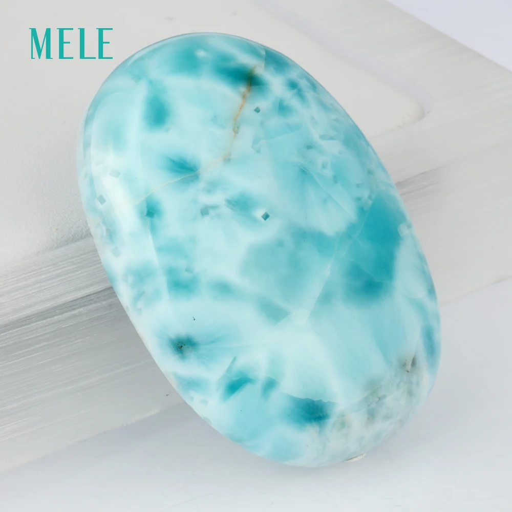 Natural larimar stone pendant, 23.5 gram, big oval 44.6mm*32mm, beautiful deep blue color,treasure gift for important person