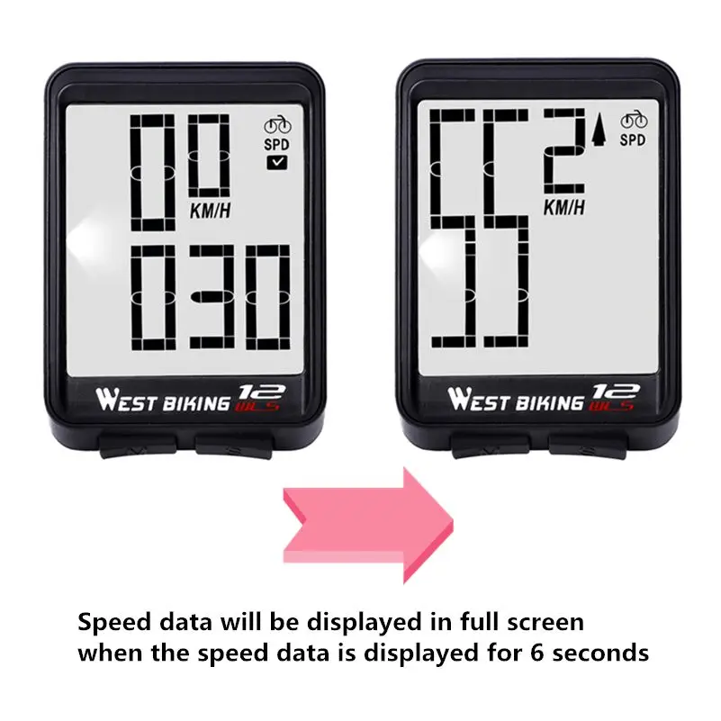 WEST BIKING Large Screen Bicycle Computer Wireless Waterproof Bike Speedometer Stopwatch With Backlight Bike Bicycle Speedometer