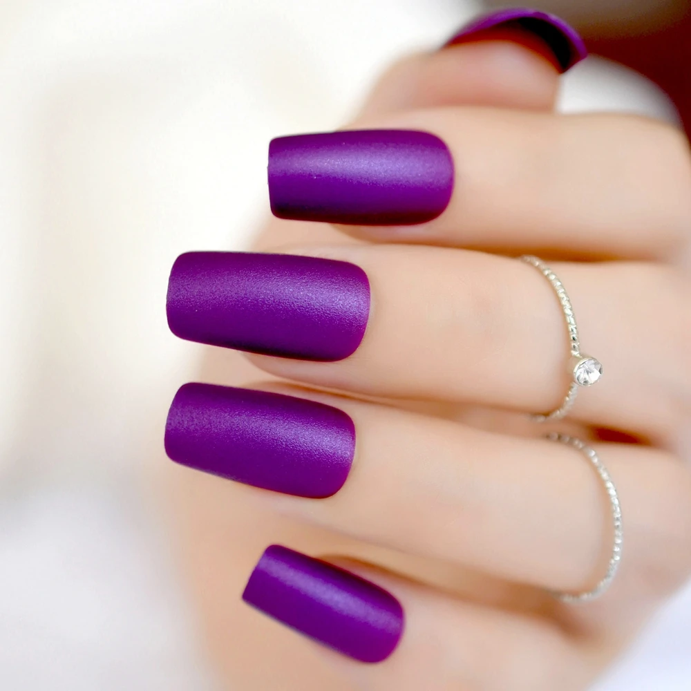 Unhas artificiais completas acrílicas do falso do falso do prego do falso matte longo roxo elegante nep