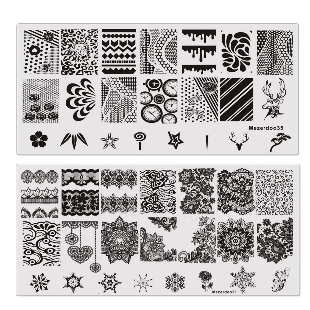 

9Pcs/lot Rectangle Stamp Template Floral Skull Gear Pattern Plate Manicure Nail Art Stamping Image Plates Stencils Tools