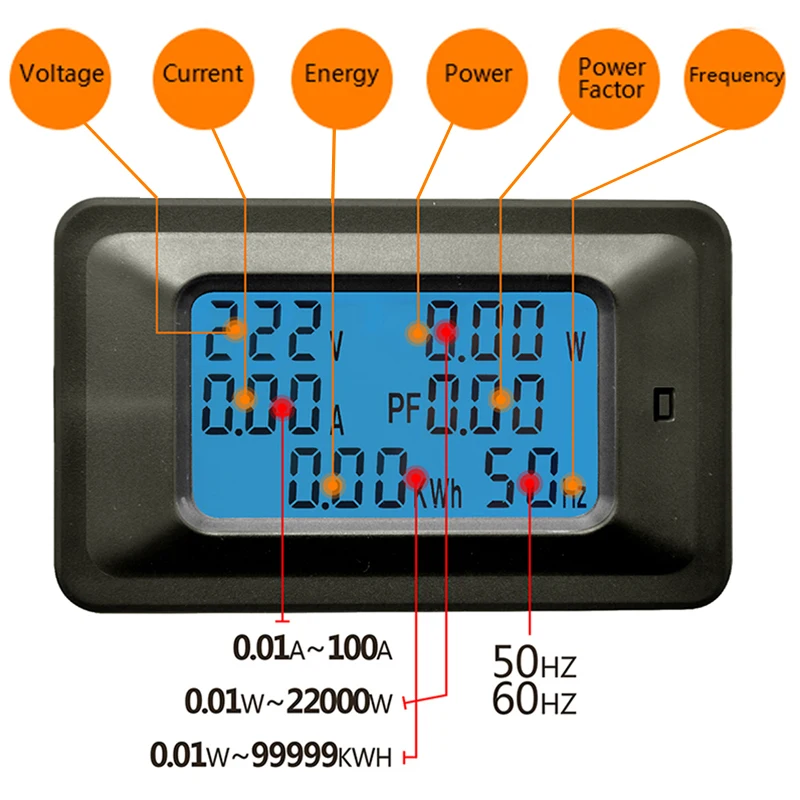 Digital Voltmeter Ammeter AC 110V 220V 20A/100A AC Current Voltage Meter Watt kWh Monitor Power Factor Frequency Energy Meter