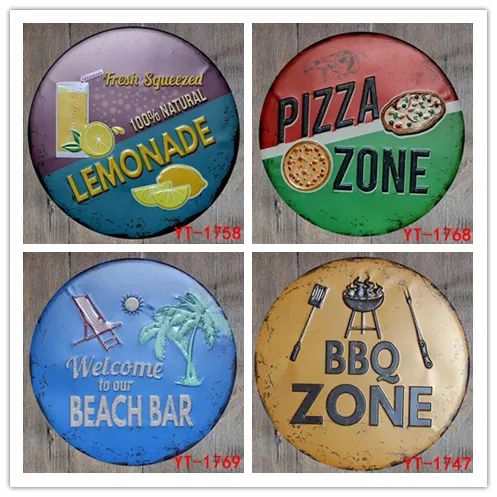 20pcs BBQ ZONE Round Painting Retro Gift Metal Sign Plaque Wall decor