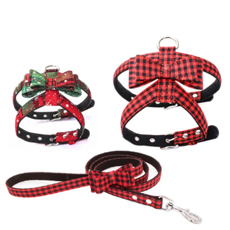 Cute Bow Knot Puppy Dog Harness With Leash Christmas Pets Dog Collar Harnesses Soft Pet Collar For Small Medium Pet Supplies