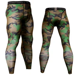 Calça justa de compressão masculina, calça de compressão camuflada para esportes, corrida, academia, futebol, fitness