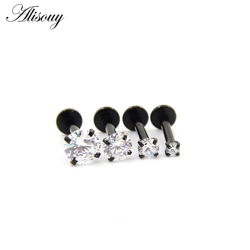 Zircon Labret Lip Ring, Internally Threaded