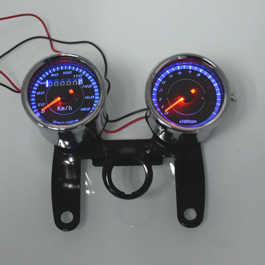 Universal Motorcycle Speedometer Odometer Gauge 0~180km/h 13000 RPM LED Backlight Tachometer Set