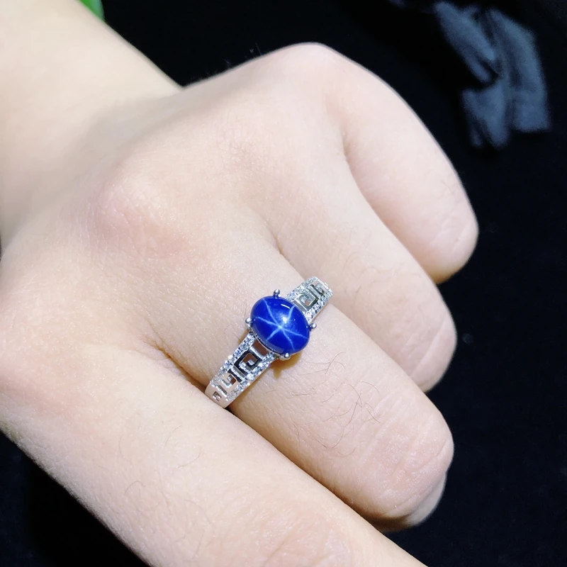 

Starlight Sapphire Ring, Classic 925 Pure Silver Star Line Beautiful Mail Packing