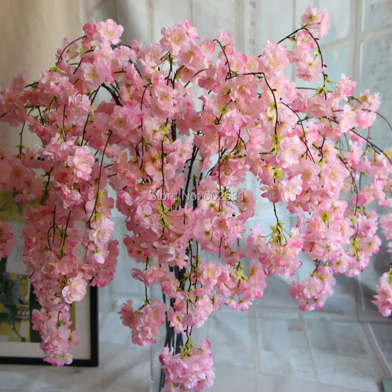 SPR 12pcs/lot drooping Cherry blossom rattan/vine wedding artificial flowers bride marriage decorations home free shipping