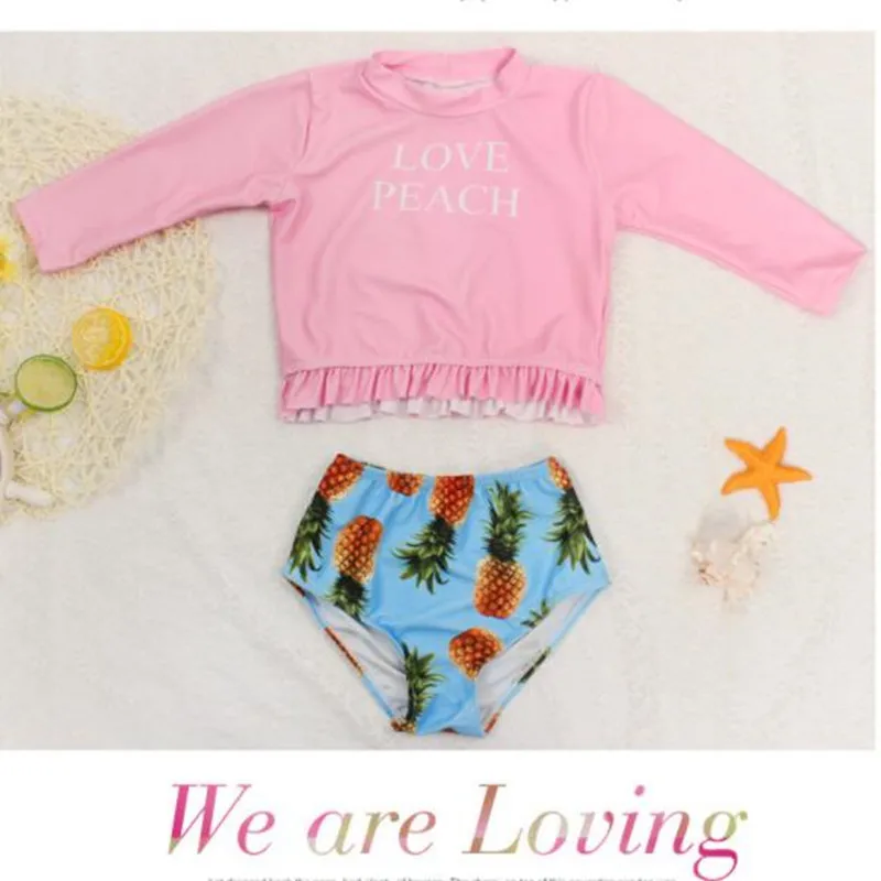 

Funfeliz Long Sleeve Baby Girl Swimwear UV Protection Kids Two Pieces Swimsuit Pineapple Swimming Suit Children Bathing suit