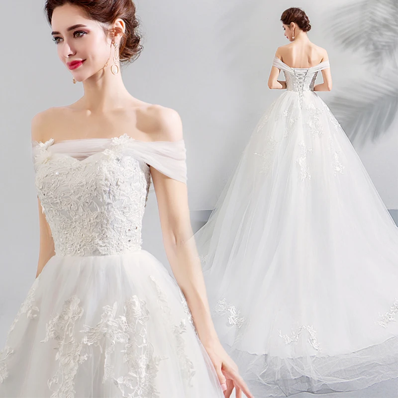 Gorgeous 2019 New Wedding Dresses Off The Shoulder Appliques Beaded A-line Country Garden Bridal Gowns Chapel Train Wedding Gown