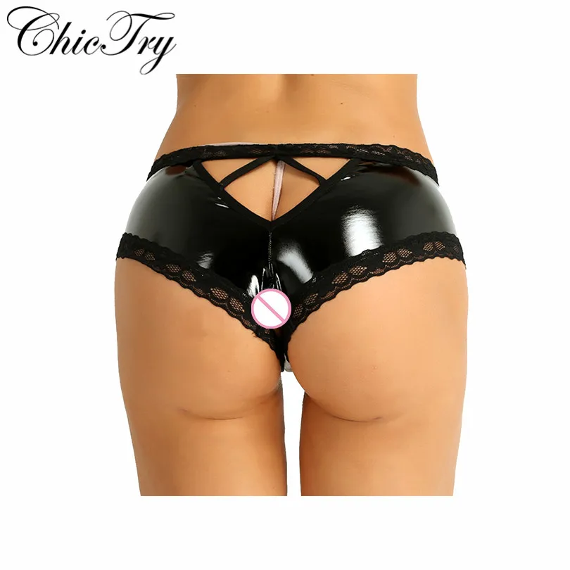 

Sexy Fashion Women Triangle Panties Lingerie Panties Sexy Patent Leather Lace Hole Briefs Ladies Underwear Nightwear Underpants