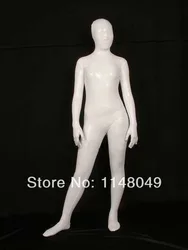 White Shiny Metallic Zentai Suit Back Zipper Catsuit