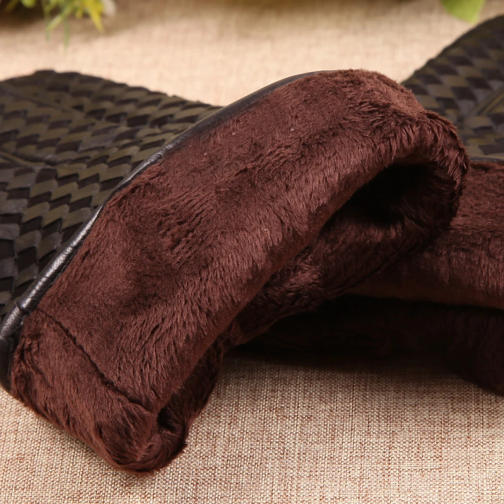 Business Männer Echte Leder Handschuhe Hohe Qualität Ziegenleder Handschuh Herbst Winter Plus Thermische Samt Mode Woven Plaid EM019NC