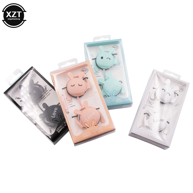 3.5mm Cute Rabbit Cartoon Stereo Earphone Headphone with Ear-hook Sports Headset for Girls Kids Xiaomi Mobile Phone Gift Mp3