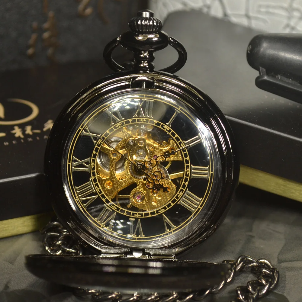 Reloj de bolsillo mecánico de esqueleto antiguo para hombre, pulsera Steampunk de lujo a la moda, collar de cadena, reloj de bolsillo informal de negocios y Fob dorado