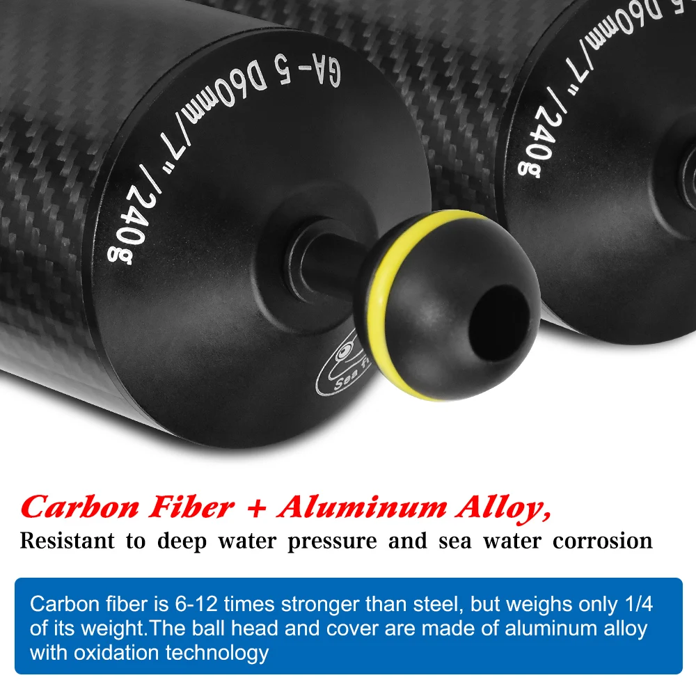 Carbon Fiber Floating Buoyancy Aquatic Arm Dual Ball Underwater Diving Photography Tray Accessory for Waterproof Housings