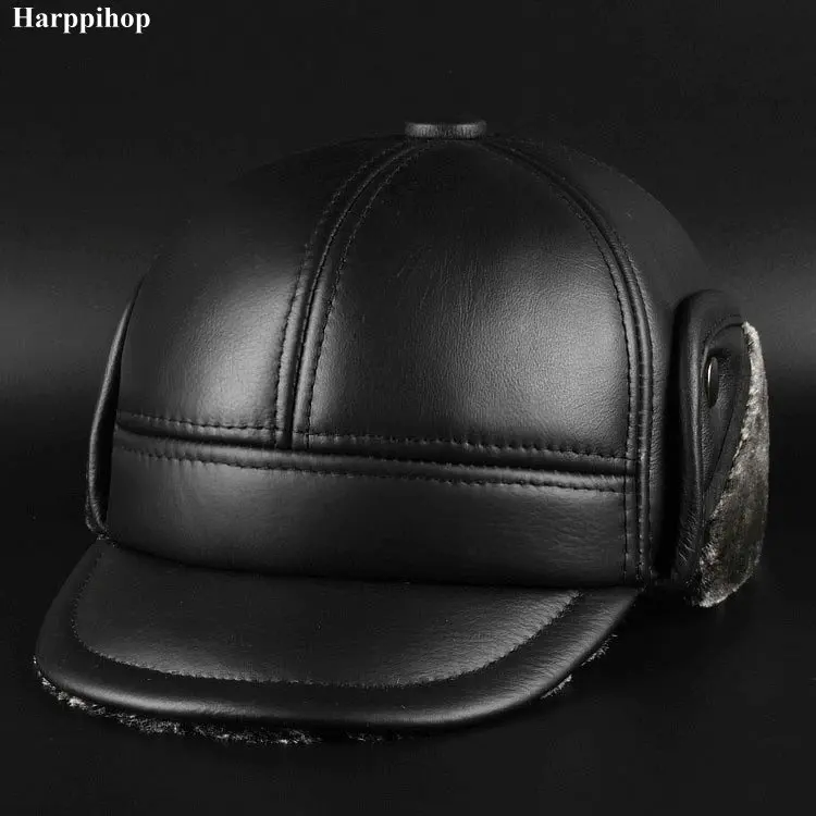 The new winter hat leather hat man pure leather Claus hat warm hat cap ear middle ear cap