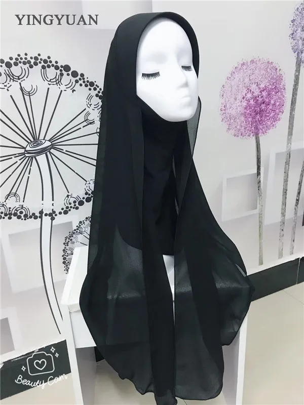 TJ71 جديد شيفون سهل الحجاب الإسلامي وشاح موضة الحجاب الفوال Musulman الصلبة بونيه الحجاب #4