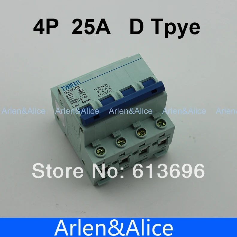 4P 25A D type 240V/415V  Circuit breaker MCB 4 POLES