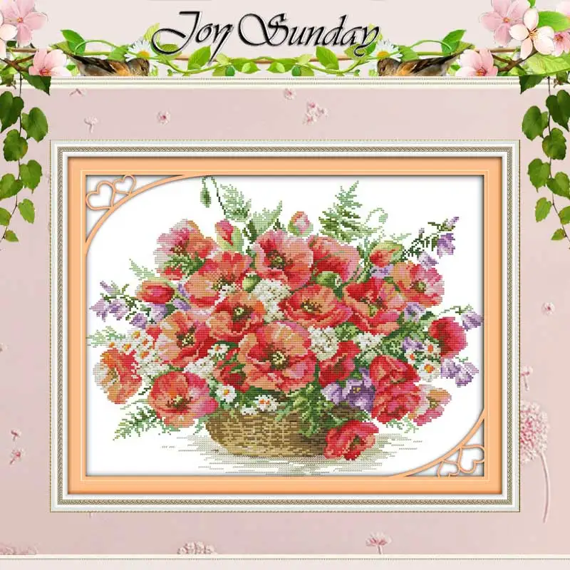 Poppy Basket Patterns Counted Cross Stitch Set DIY 11CT 14CT 16CT Stamped DMC Cross-stitch Kit Embroidery Needlework Home Decor