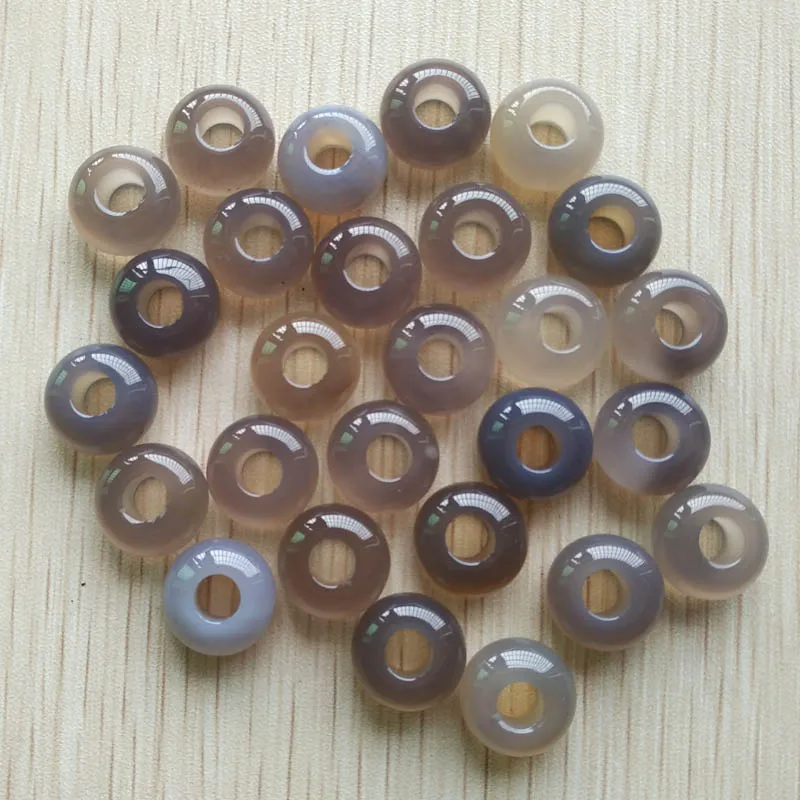 

Fashion good quality natural grey onyx round shape big hole beads For Charms Bracelet 50pcs/lot wholesale free