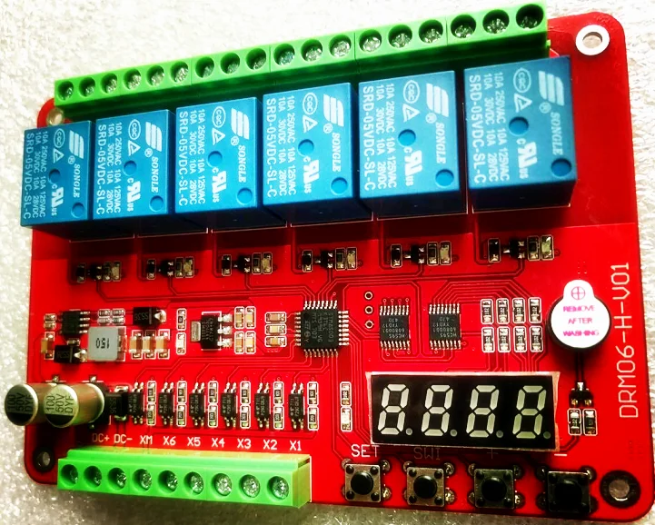 DRM06/ six way multifunction relay module / delay / self lock / cycle / timing / linkage / control module