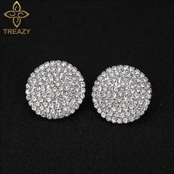 TREAZY Classic Design Women Jewelry Full Rhinestone Round Stud Earrings Fashion Silver Color Crystal Statement Wedding Earrings