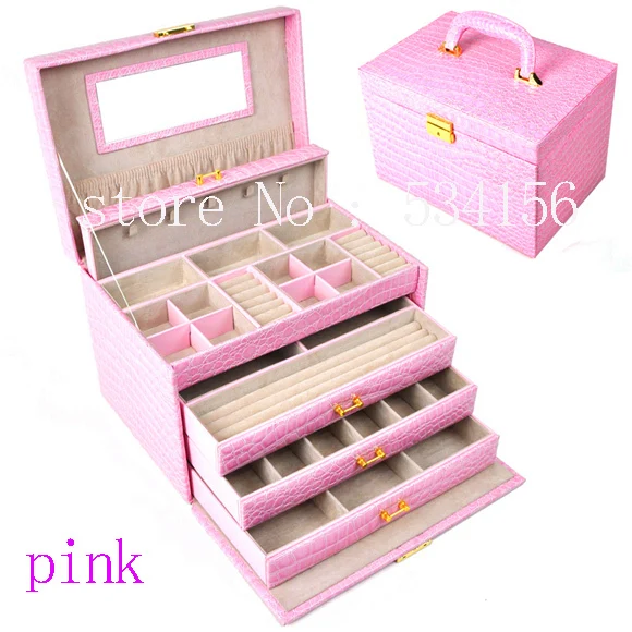

luxurious big 4 layers pink leather jewelry box earrings jewelry packaging display box gift box (28. * 20 * 19.5 cm)