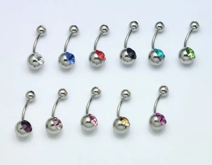 New  Dangle Navel Belly Button Rings With Body Piercing Jewelry Double Gem Mixed Colors 14G