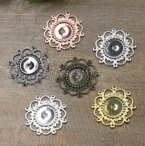 28mm Multi-color Plated Brass Metal Blank Flat Circle Bezel Filigree Flower Links Wraps Connectors Jewelry Findings Connectors