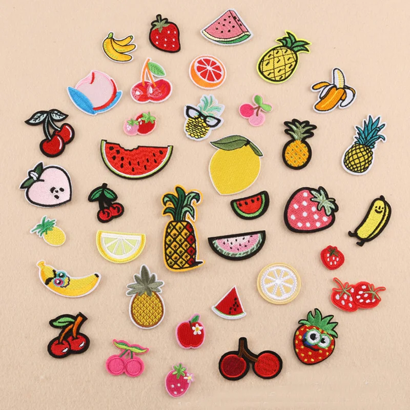 Banana Lemon Cherry Peach Watermelon Fruit Embroidery Patches for Clothing Iron on Kids Clothes Appliques Badge Stripes Sticker