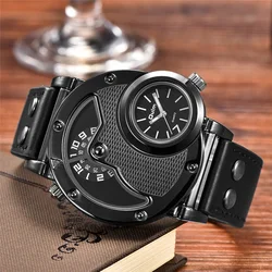 Oulm 9591 Sport Men Quartz Watch Two Time Zone Classic Men's Wristwatch Casual Leather Strap Male Clock reloj hombre