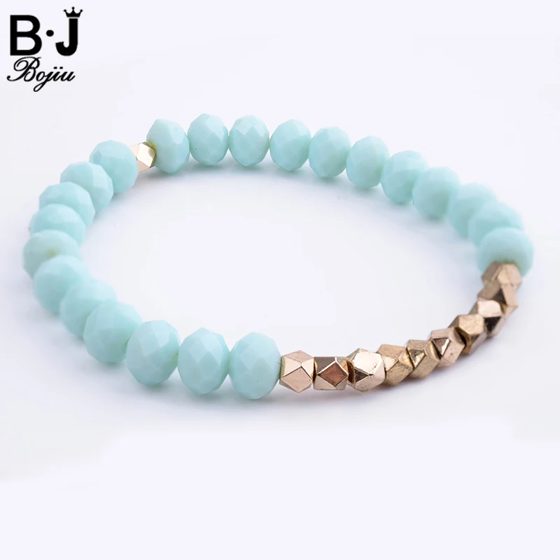 BOJIU Copper Bracelet For Women Natural Stone Crystal Bead Bracelet For Girl Jewelry Elastic Charm Chakra Bracelets BC101