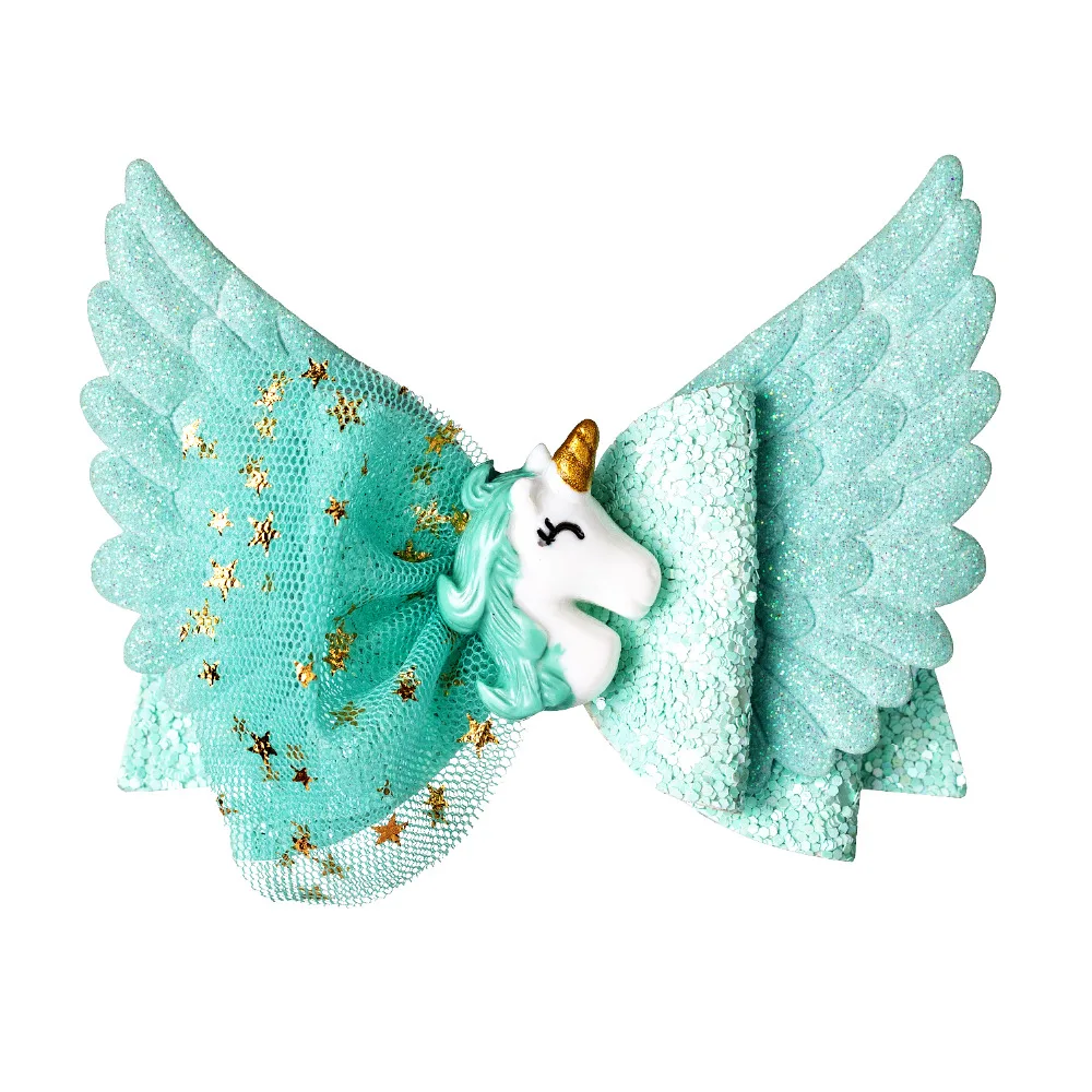 Thumblina Unicorn Wing Princess Hairgrips Glitter Hair Bows with Clip Dance Party Bow Hair Clip Girls Hairpin Hair Accessories