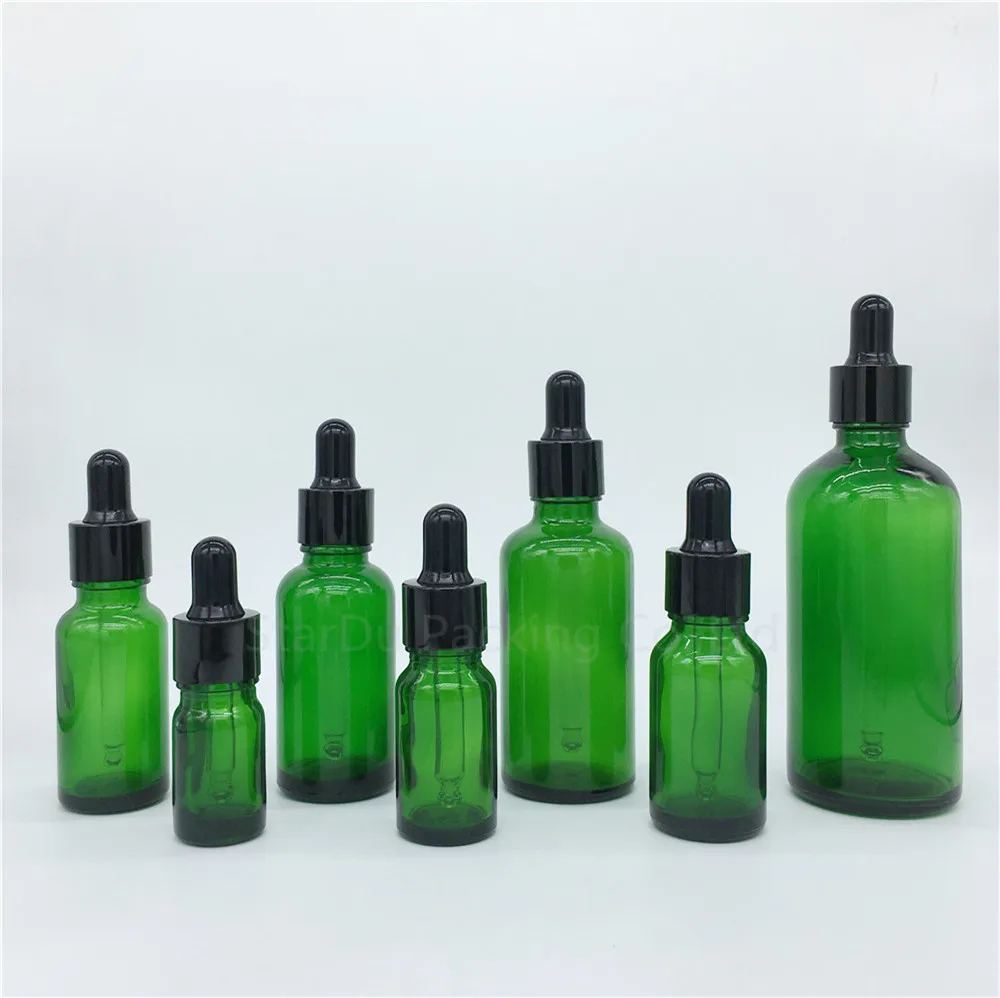 

480pcs 5ml,10ml,15ml,20ml,30ML,50ml,100ml Green Glass Bottle With Black Dropper Essential Oil Bottle,Reagent Eye Perfume Bottles