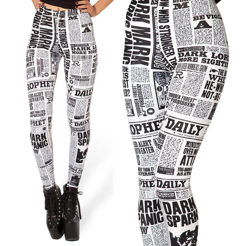 2016 biały wiadomości papieru list kobiety Legging kobieta legginsy Jeggings legginsy Sexy legginsy drukowane legginsy