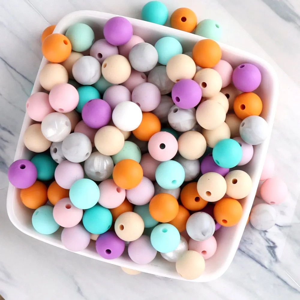 TYRY.HU 100pc 9/12/15mm Silicone Beads Food Grade Baby Chewable Teething Beads Safe Nursing For Baby Jewelry Making Necklace DIY